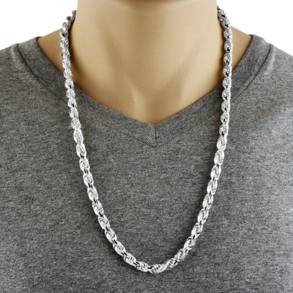 STERLING SILVER DIAMOND CUT ROPE CHAIN NECKLACE IN 7MM WIDTH, GAUGE 150. - Picture 1 of 2